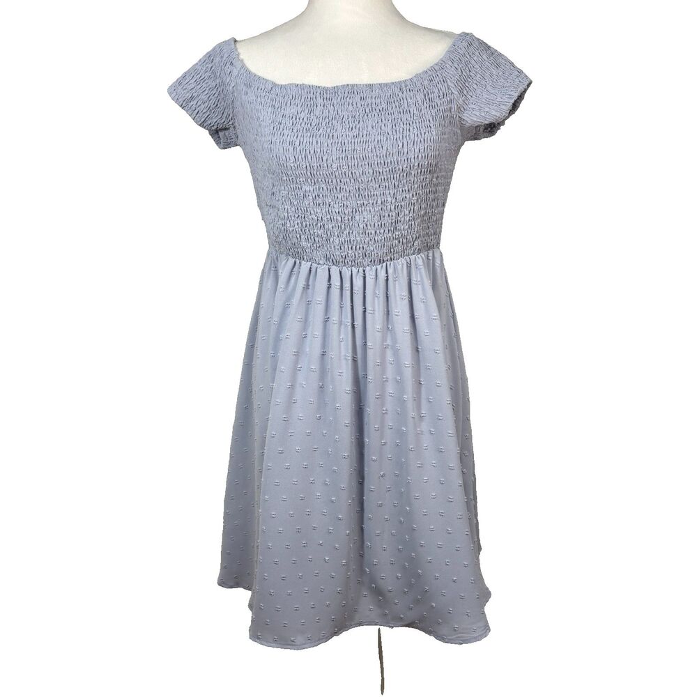 Simplee‎ Smocked Bodice ChiffonMidi Dress Sz L Light Blue Cottage Party NWT